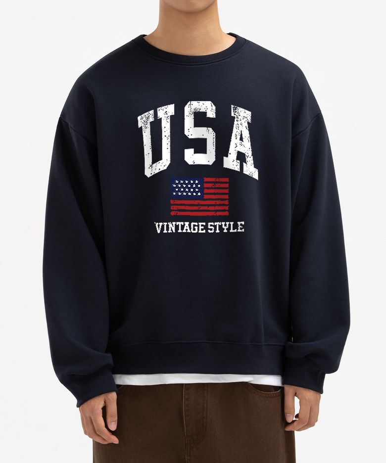 피치스킨 에센셜 빈티지USA 기모 맨투맨 네이비