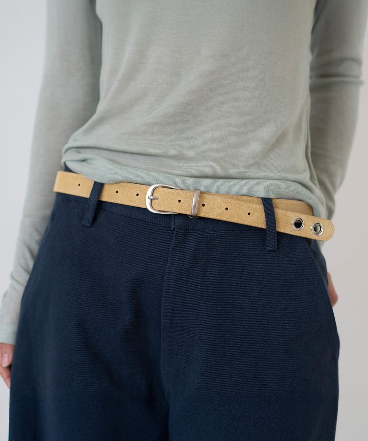온스카(ONSKA) EYELET SUEDE BELT (YELLOW BEIGE)