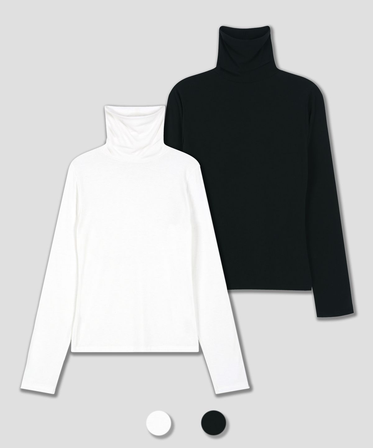 돌핀웨이브어패럴(DOLPHIN WAVE APPAREL) [2PACK] 돌핀 피티드 슬림 터틀넥 긴팔티셔츠 아이보리&블랙