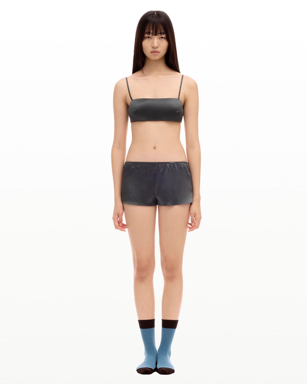 후포(HOOPOE) love silk bralette & boy shorts set deep forest