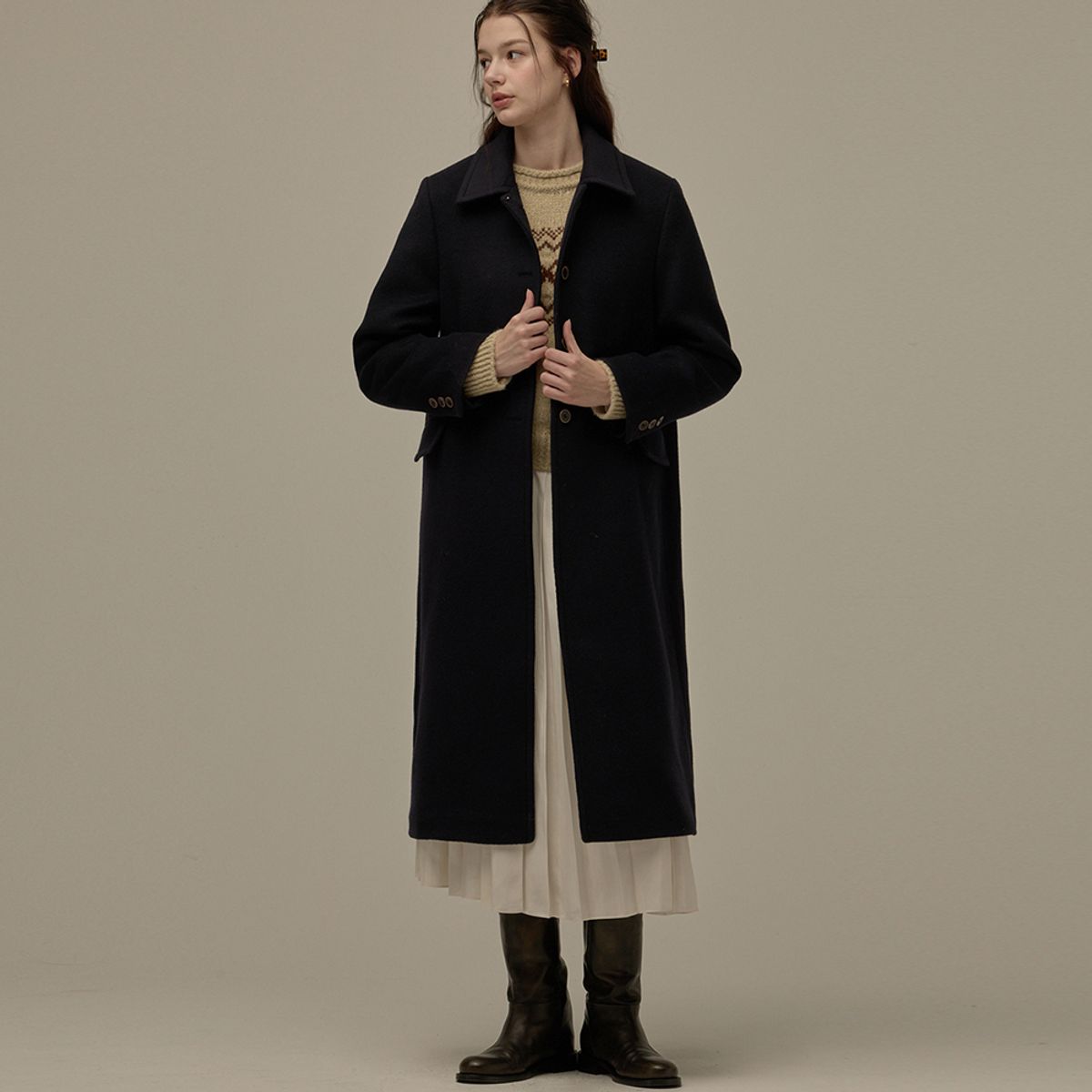 비뮤즈맨션(BEMUSE MANSION) Single button long coat - Navy