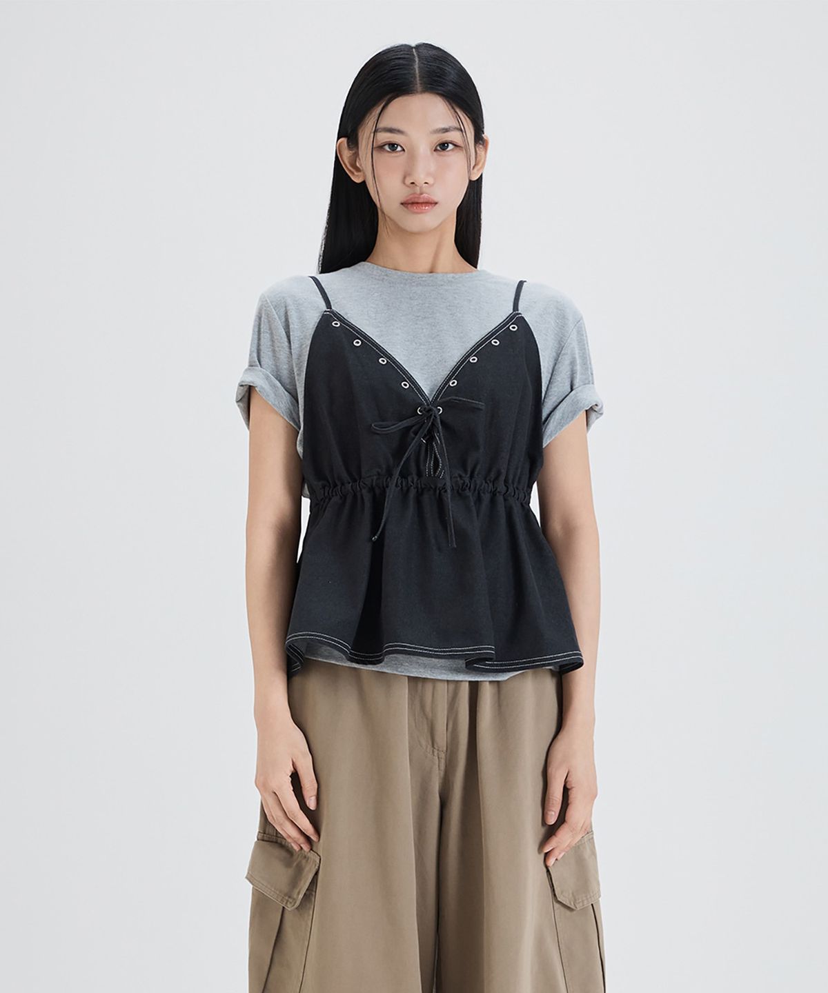 미쏘(MIXXO) 아일렛 펀칭 뷔스티에_MIWBNG101C