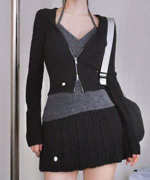 케이블 브이넥 니트 후드집업