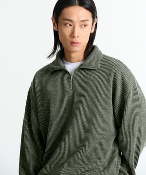 심플 하프 집업 니트지(Khaki)