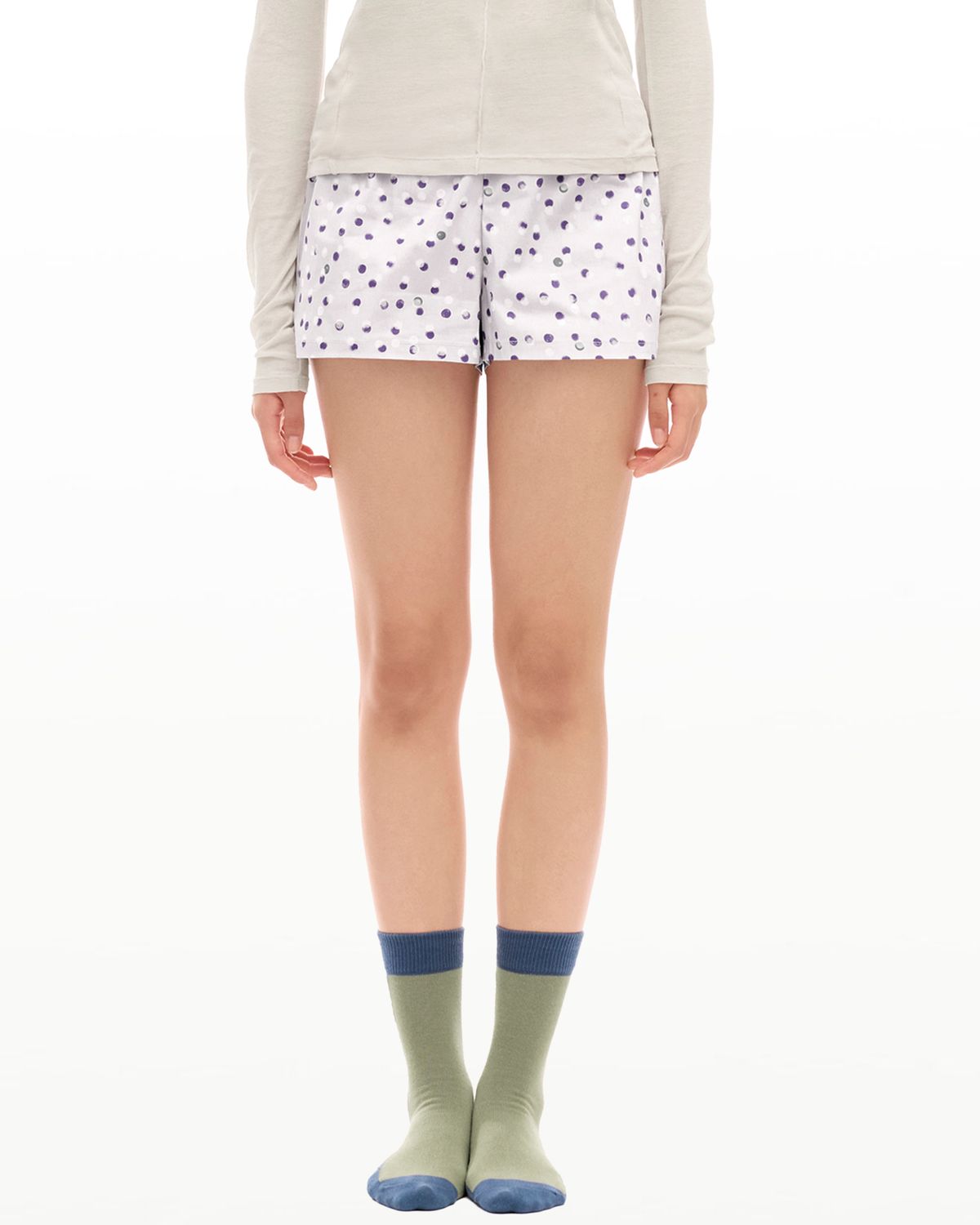 후포(HOOPOE) signature pajama shorts in dot print_oyster grey