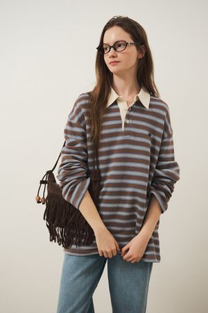 헤리티지 스트라이프 티셔츠_브라운