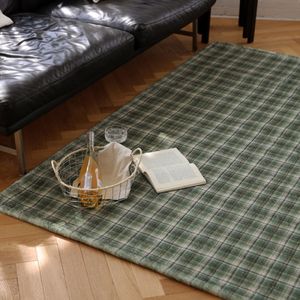 먼지없는 워셔블 클래식 빈티지 그린 체크 디자인 거실 러그 엔틱그린
