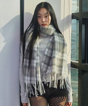 빅 체크 머플러 [그레이]