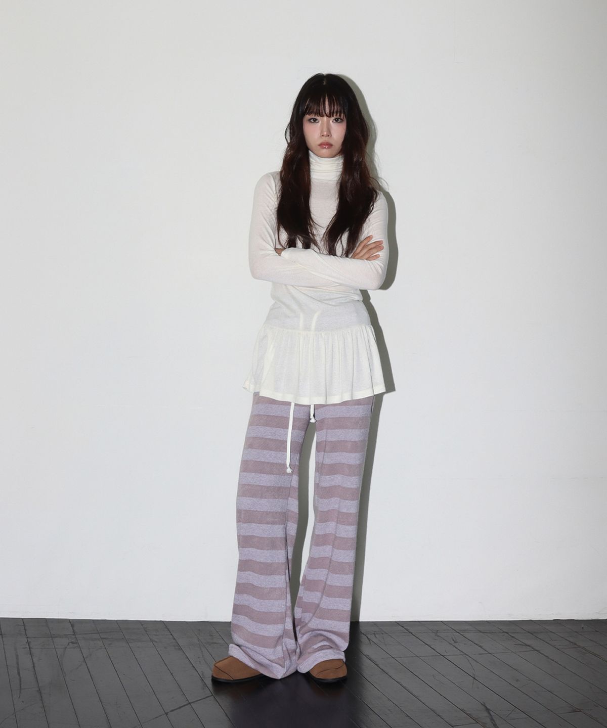온스카(ONSKA) STRIPE KNIT PANTS (PURPLE)