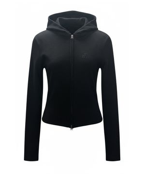 R 로고 슬림 집업 후디 [블랙]