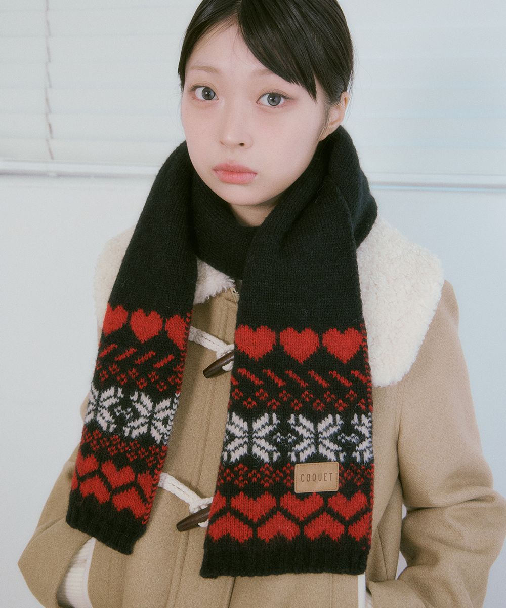 MUSINSA公式 | COQUET Heart Nordic Bokashi Knit Muffler Black