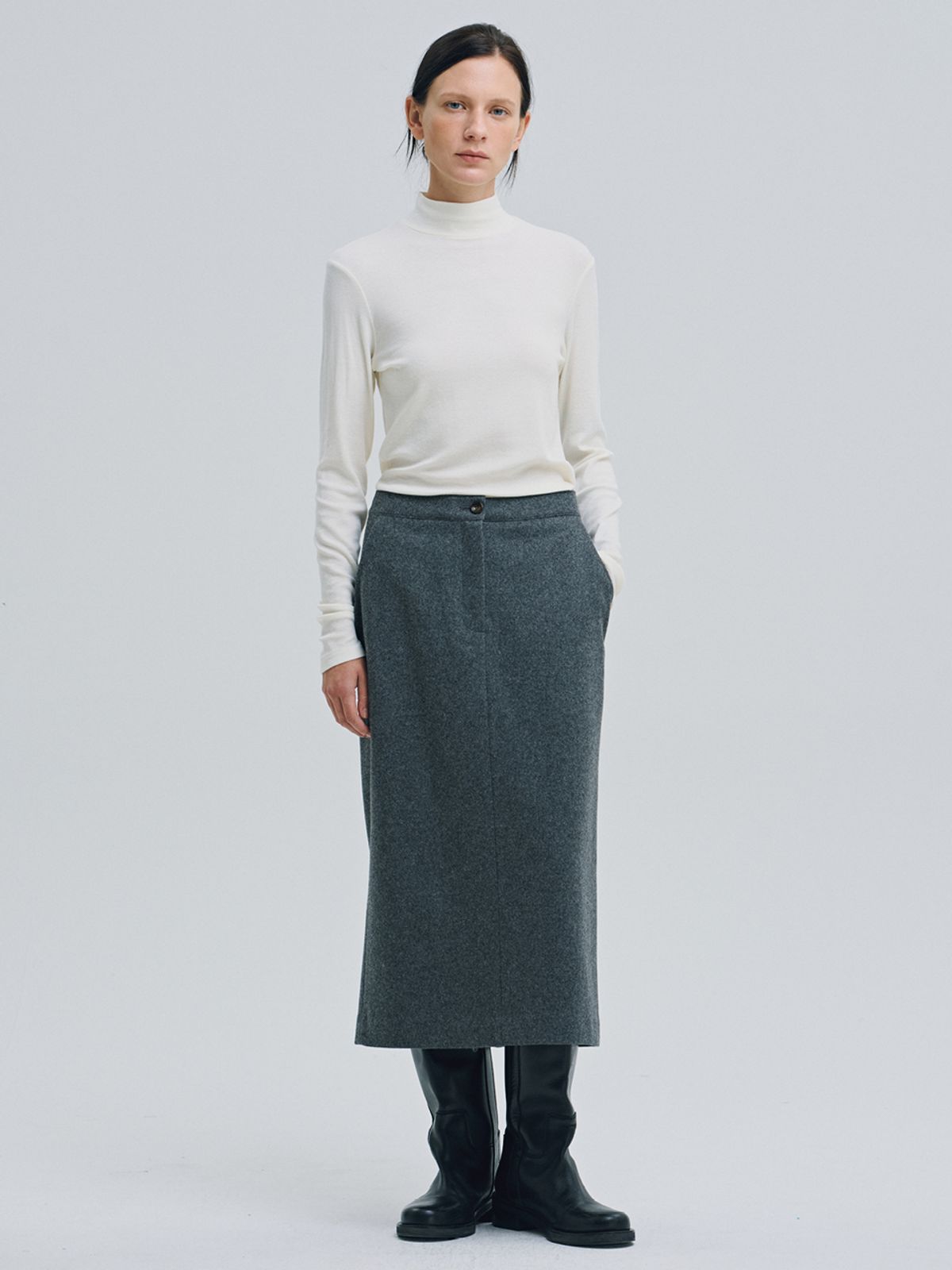 시엔느(SIENNE) Sante Wool Skirt (Charcoal)