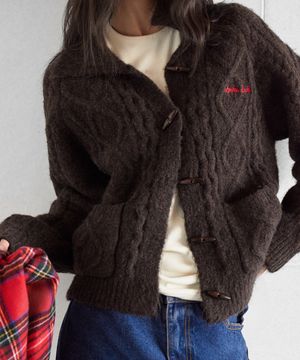 TOGGLE BUTTON CABLE COLLAR CARDIGAN, D.BROWN