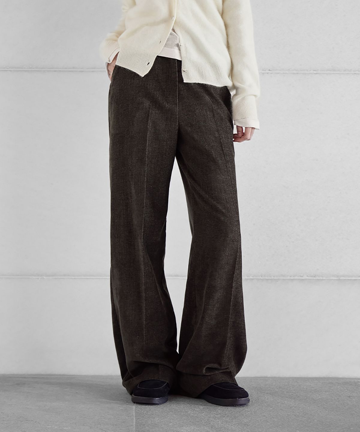 런던다다(LONDONDADA) VELOUR WIDE-FIT BANDING PANTS, D.BROWN