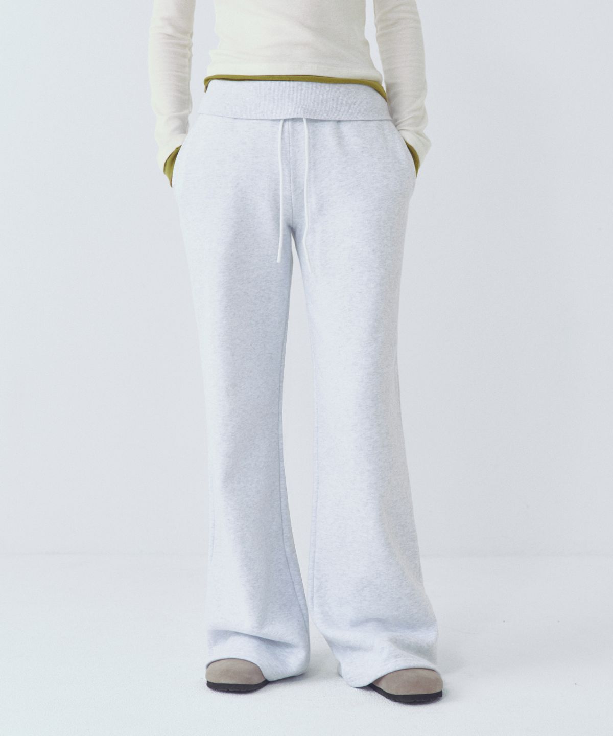 씨타(CITTA) Every Day Relaxed Wide Band Boot-cut Pants_CTB559(White Melange)
