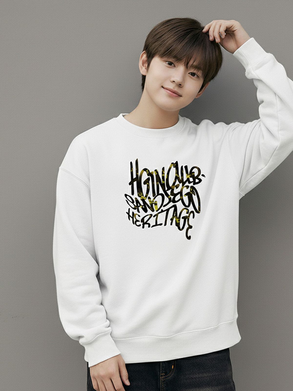 행텐 틴즈(HANGTEN TEENS) 틴즈 프렌치 테리 기모 카모 그래픽 맨투맨_025(14540-031-813-11)