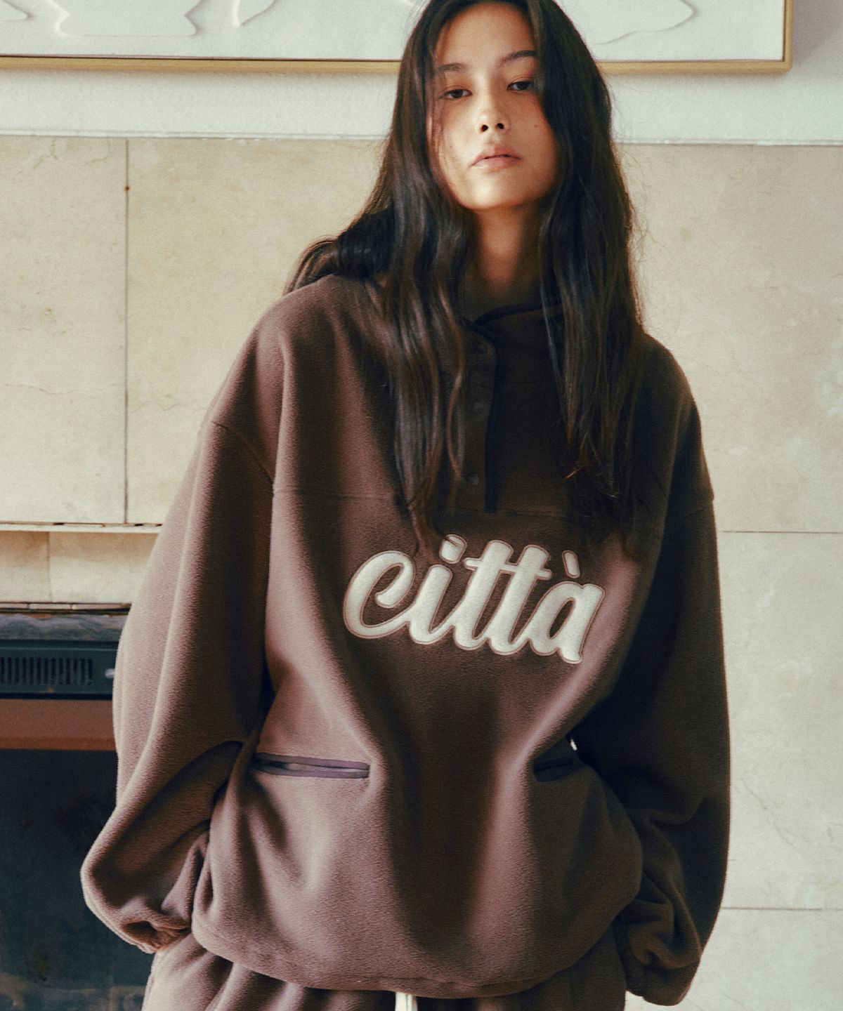씨타(CITTA) Signature Logo Half Zip-up Fleece_CTT3000(Brown)