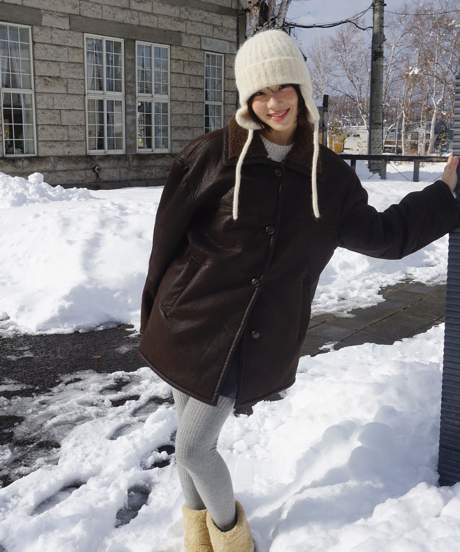 MUSINSA公式 | MOOD INSIDE WOMAN (woman) トフムスタンハーフコート_Brown