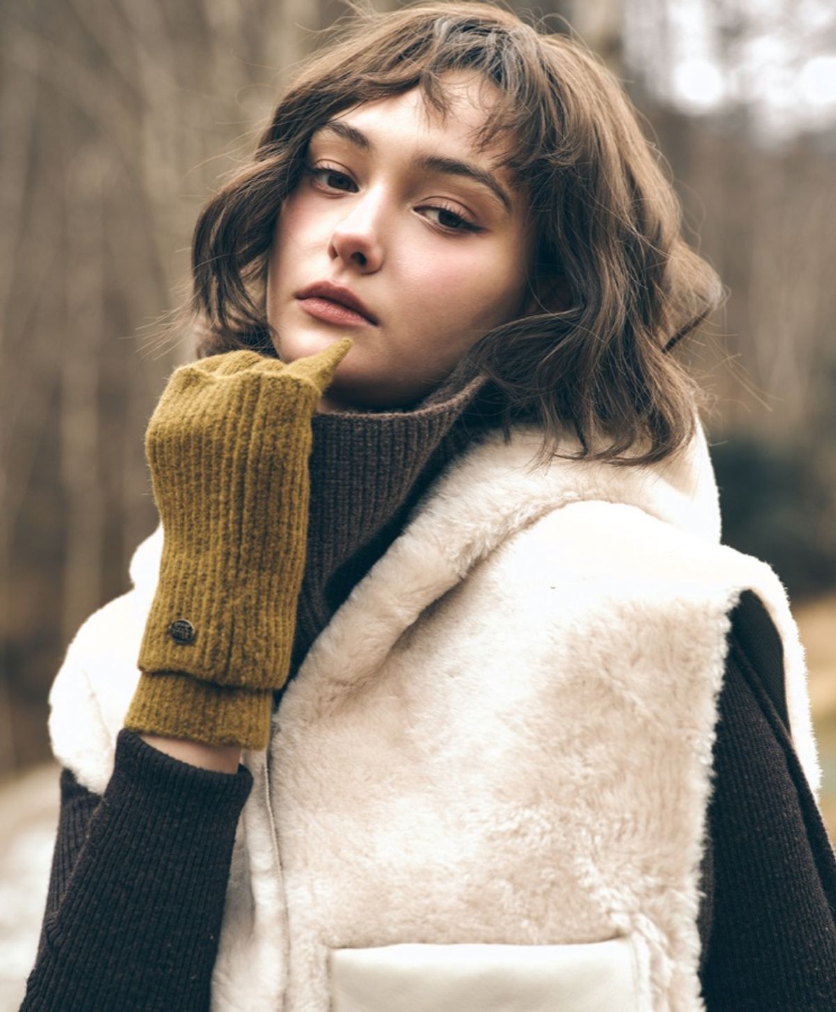 누크피터(NUUKFITTER) YAK CABLE KNIT WARMER GLOVES [KHAKI]