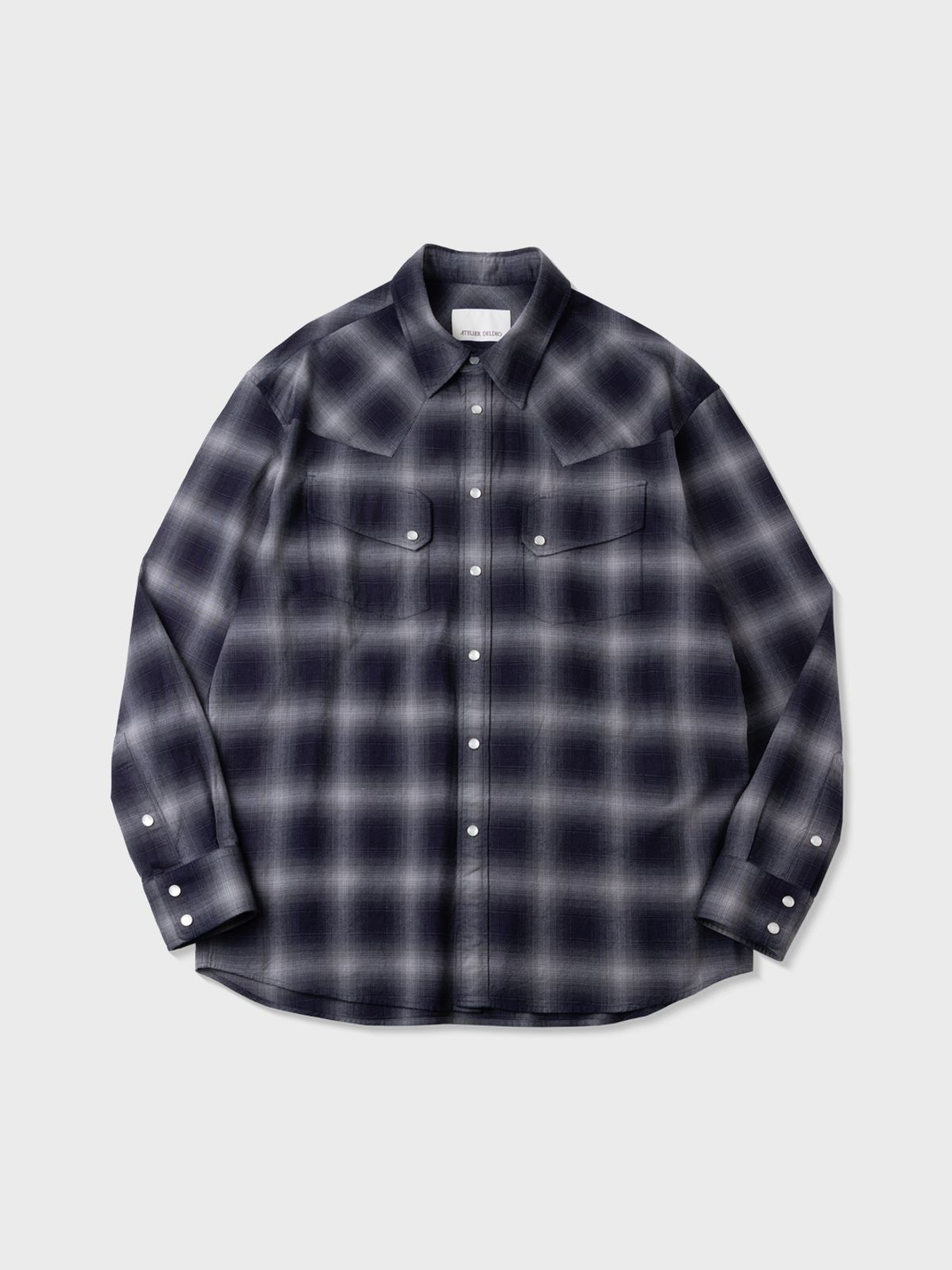 아틀리에 델디오(ATELIER DELDIO) 인디고 다이드 코튼 체크 웨스턴 셔츠 (DARK INDIGO)