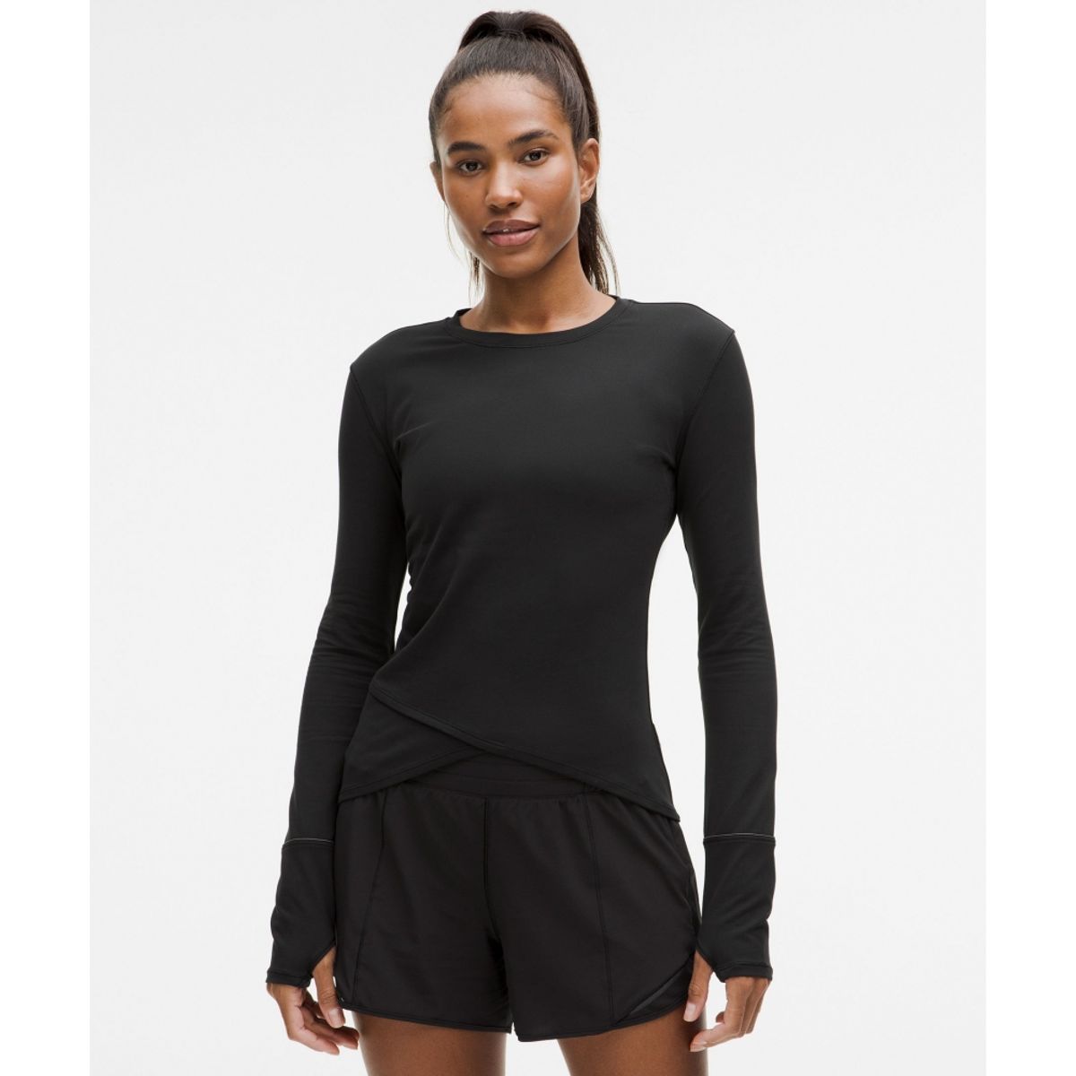 룰루레몬(LULULEMON) Rulu 개더드 웨이스트 롱슬리브 러닝 탑  BLK