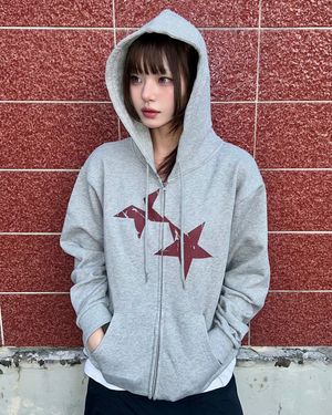 TWIN STAR ZIP UP HOODIE GREY(CV2FFUM498A)