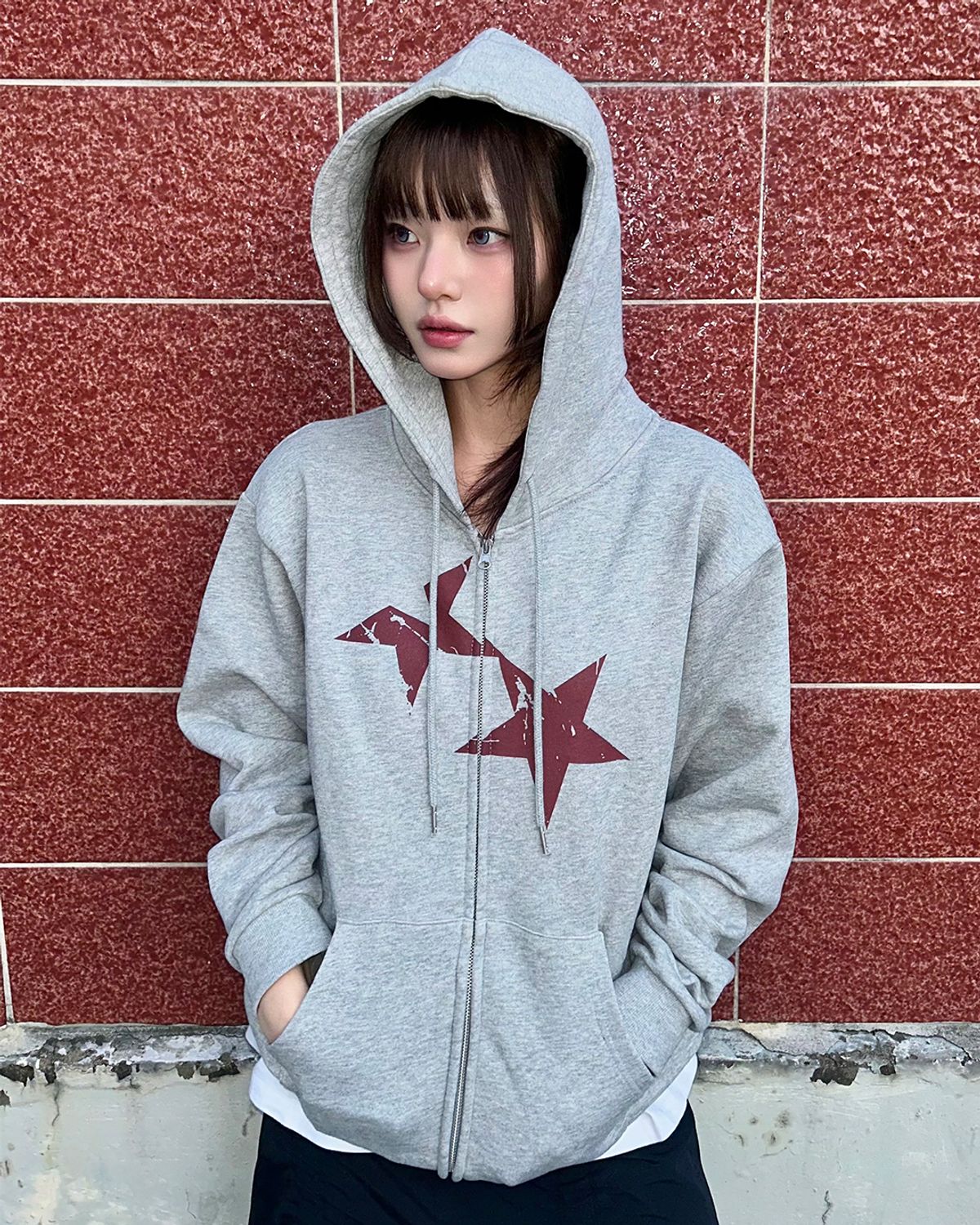 카비시(CAVISH) TWIN STAR ZIP UP HOODIE GREY(CV2FFUM498A)