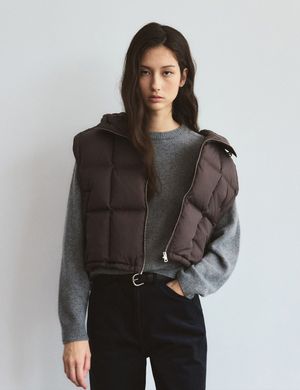 Square Quilting Down Vest (Brown)