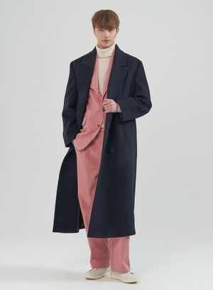 프리미어 울 더블 롱코트_네이비