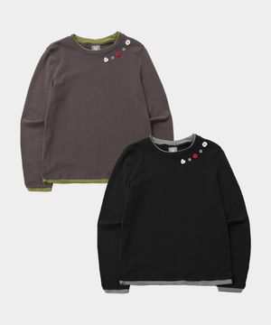 소프트 컬러 스냅 배색 레이어드 슬림핏 슬리브리스 티셔츠_2COLOR