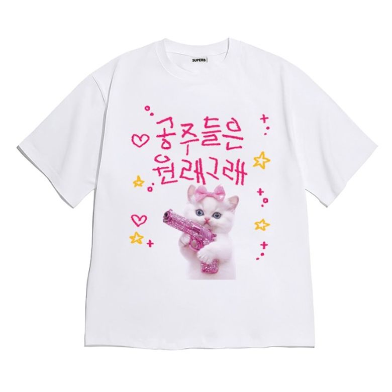 [반팔티셔츠 고양이공주]남여공용 오버핏