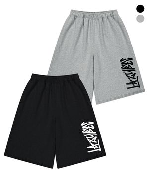 [2PACK] 자이언트핏 와이드 버뮤다 스웨트 팬츠 빅로고 헬스 운동복 반바지 M (2컬러)