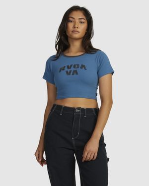 여성 블루 슬림핏 크롭 티셔츠(VE11ST312BPP)