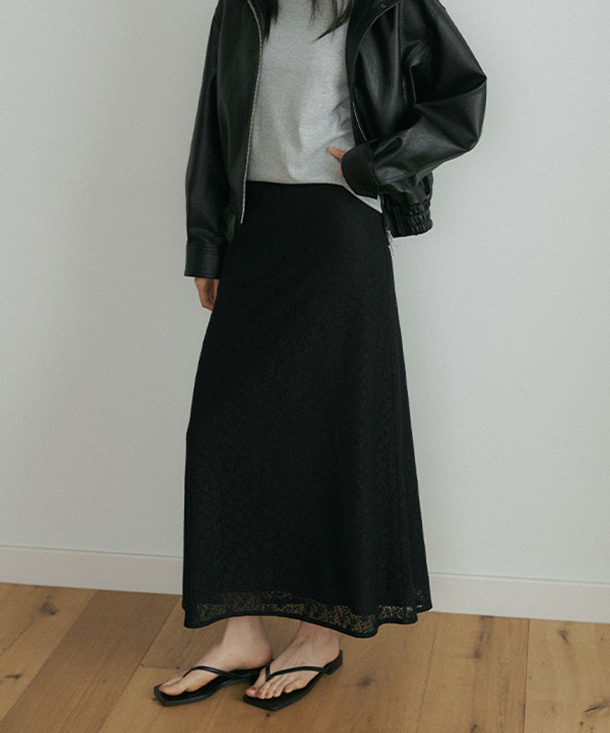 링서울(LINGSEOUL) [기장선택] lace banding skirt-black (midi/ long)