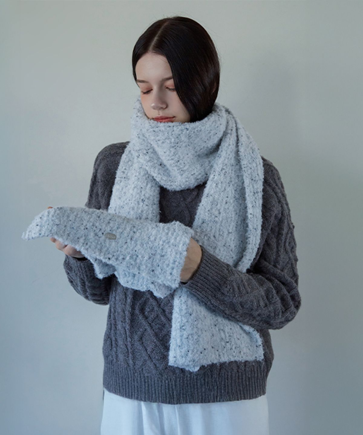 벨류엣(VALLUAT) [선물포장] Cookie Knit Muffler_Sky Gray