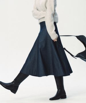 데님 플레어 스커트_인디고
