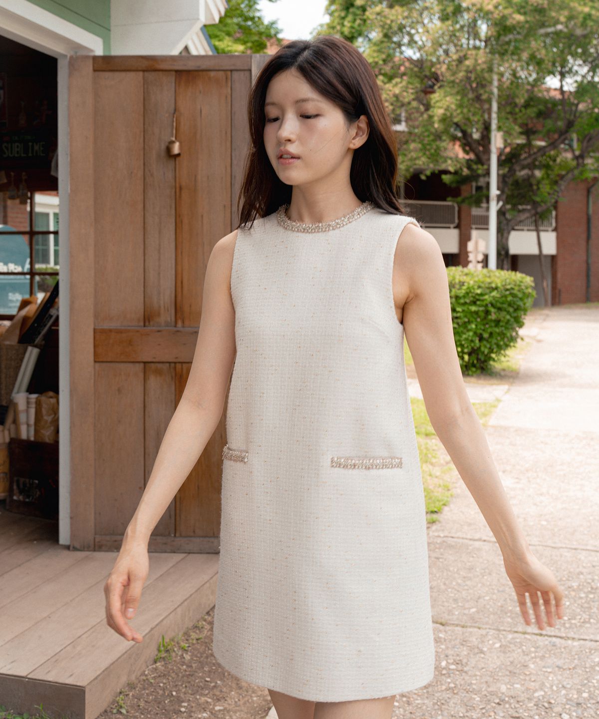 라피네아뜰리에(RAFFINE ATELIER) 클래식 트위드 원피스 아이보리