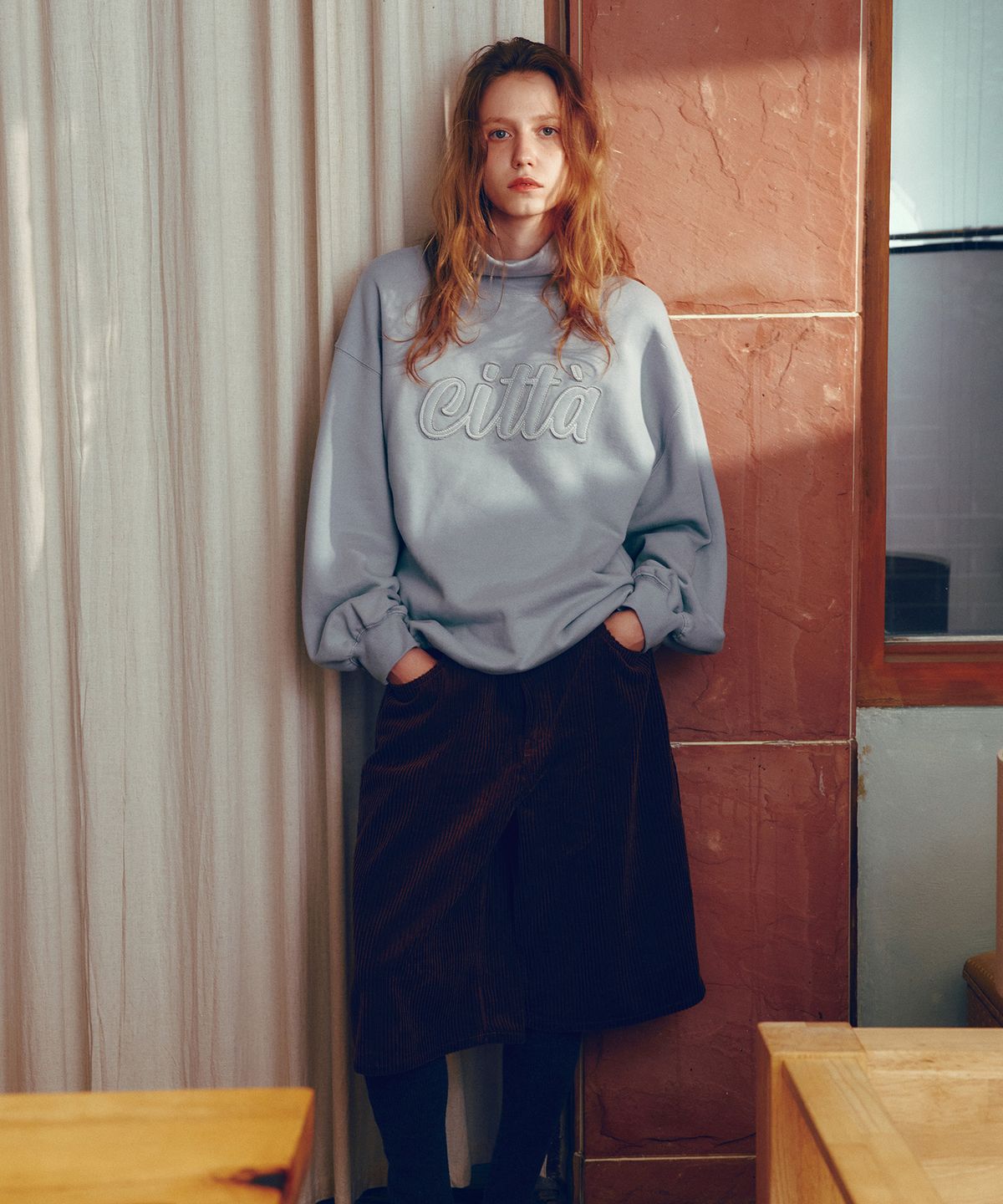 씨타(CITTA) Citta Logo Patch Work High-neck Sweat Shirt_CTT399(Sky Blue)