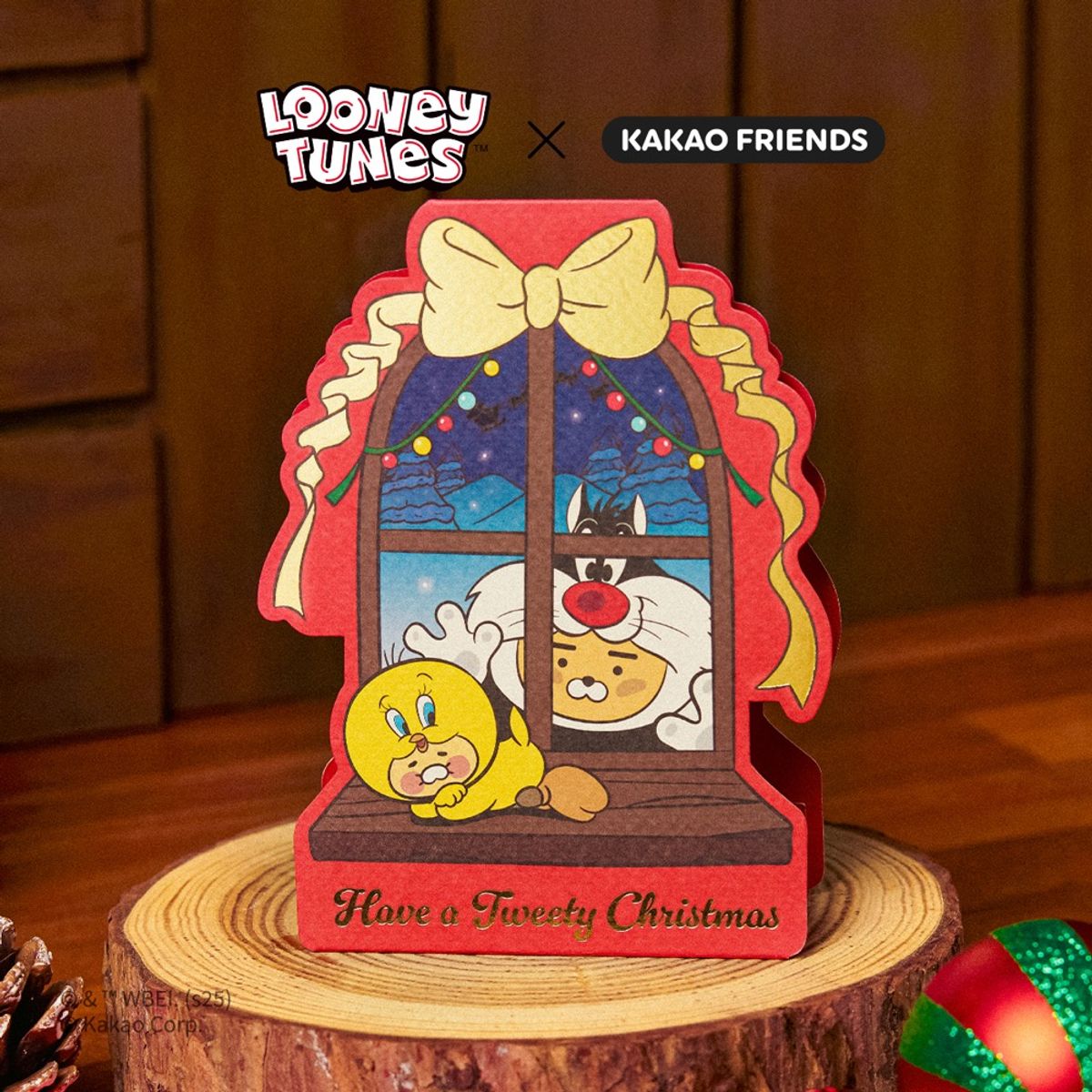 카카오프렌즈(KAKAO FRIENDS) 루니툰즈X카카오프렌즈 크리스마스 스탠딩 카드_리틀라이언&베이비춘식이