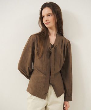 셔링 타이 블라우스_브라운
