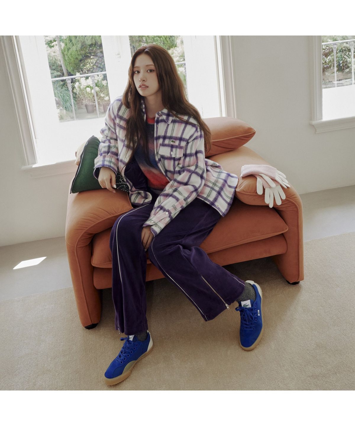 라코스테(LACOSTE) 여성 셔츠형 울체크 아우터 BF8435-55N AI9
