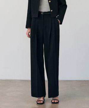 더블 핀턱 와이드 슬랙스_블랙