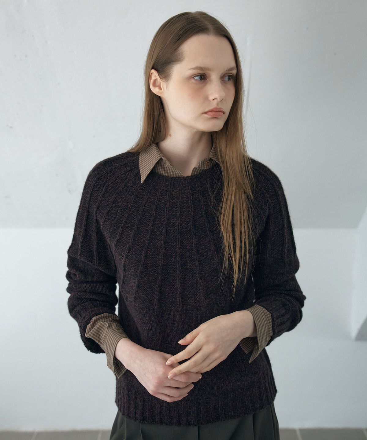 아위(AHWE) WOOL BLEND PULL-OVER_D BROWN