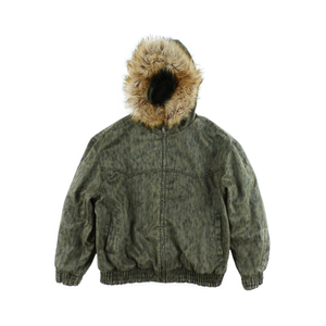 Faux Leather Fur Jacket Khaki