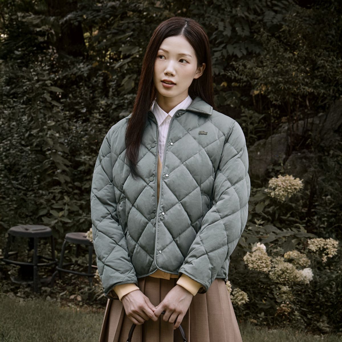라코스테(LACOSTE) 여성 다이아퀼팅 경량 카라 다운 BF265E-55N E9F