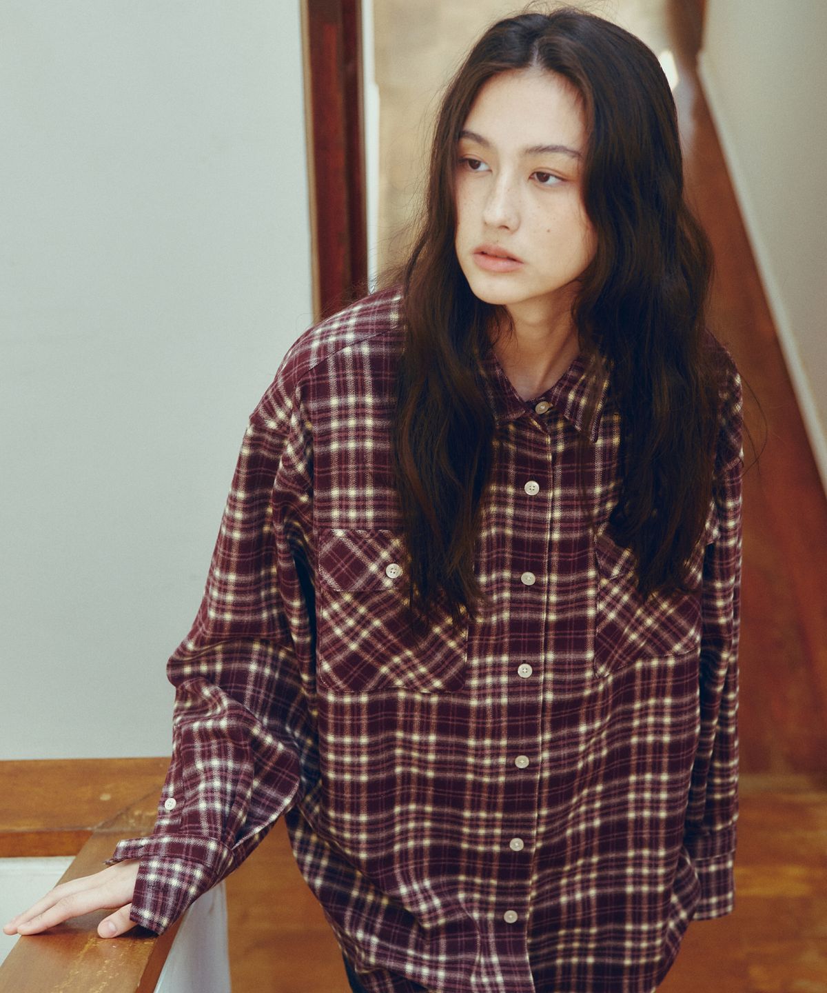 씨타(CITTA) Cuffs Point Check Shirt_CTT396(Burgundy)