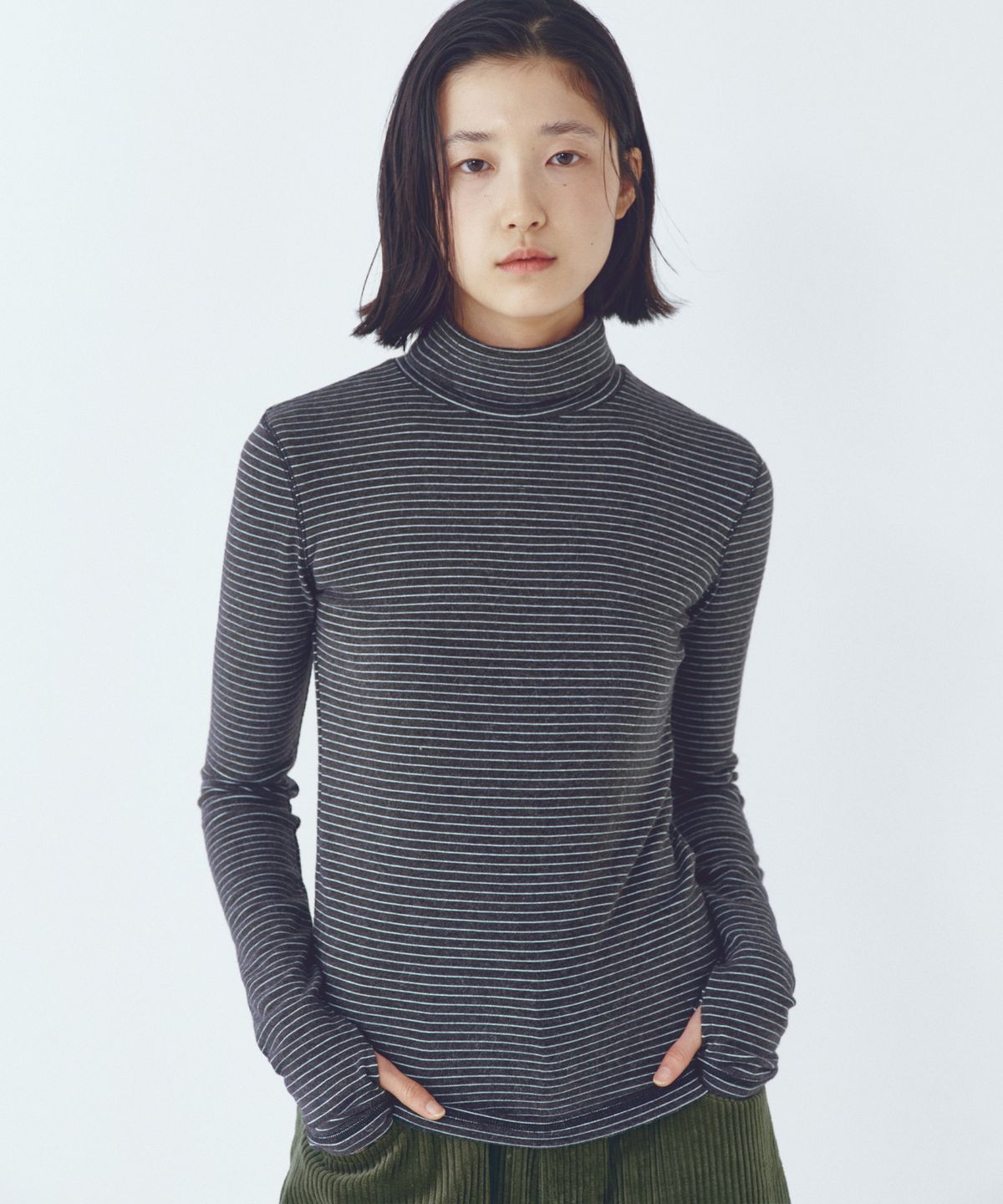 씨타(CITTA) Every Day Angora Stripe Turtle-neck T-shirt_CTT395(Charcoal)