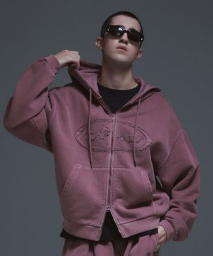 러기드 아플리 패치 후드집업 인디핑크