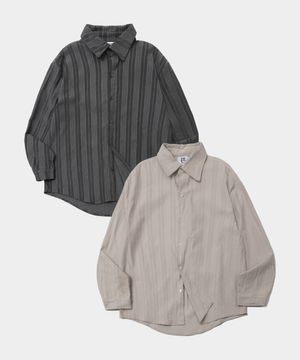 베이직 릴렉스 오버핏 코튼 스트라이프 시티 보이 긴팔 셔츠 _2COLOR
