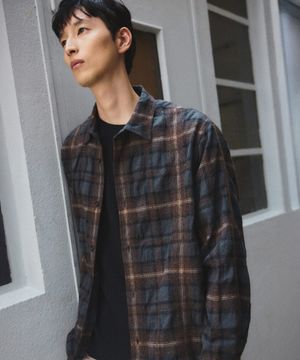Wool Crinkle Check Shirts  Brown